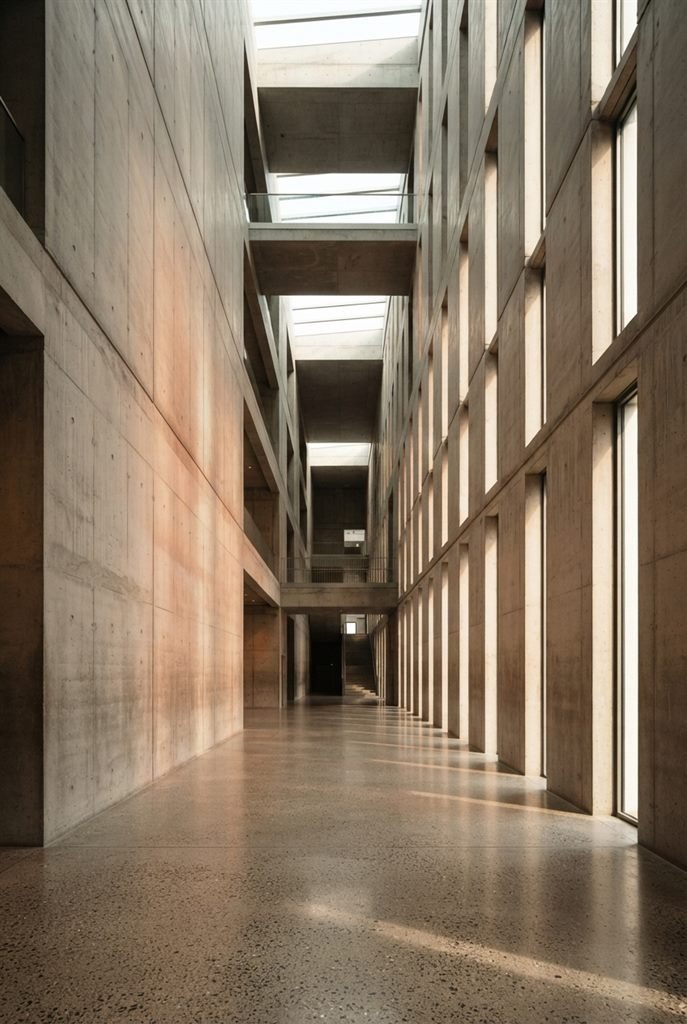 Intérieur d’une structure brutaliste en béton
